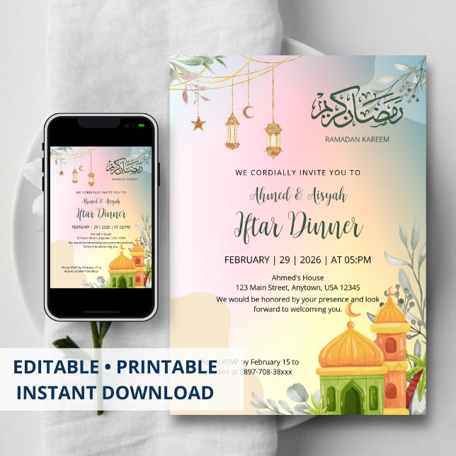 Invitación Pastel Gradient Mosque Iftar Dinner Invitation (Subido por el creador)