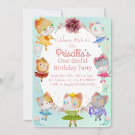 Invitación Pastel Green All Ballerina Cat Kids Birday Fiesta