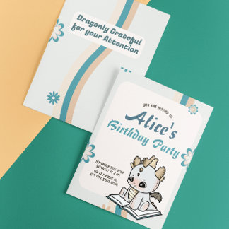 Invitación Pastel gris azul retro bebé Dragón Cumpleaños