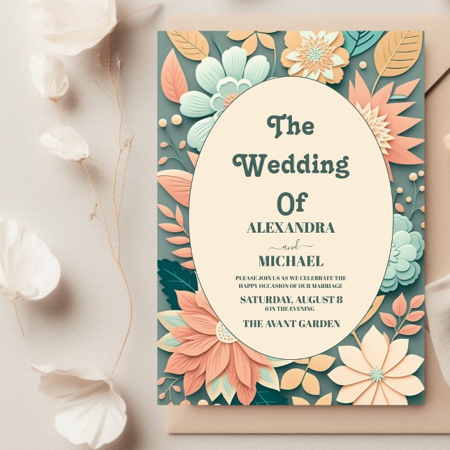 Invitación Pastel Groovy boda floral de margarita moderna (Subido por el creador)