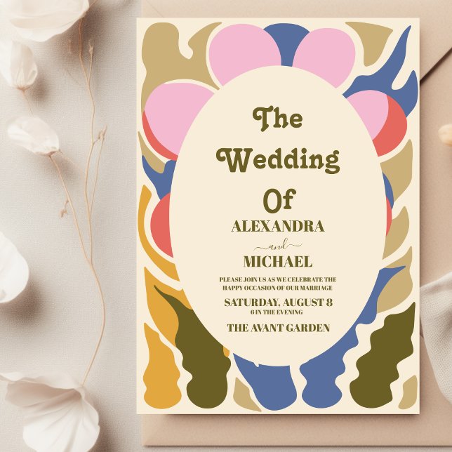 Invitación Pastel Groovy boda floral de margarita moderna (Subido por el creador)