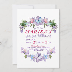 Invitación Pastel Hada de Flor Silvestre Cumpleaños 1