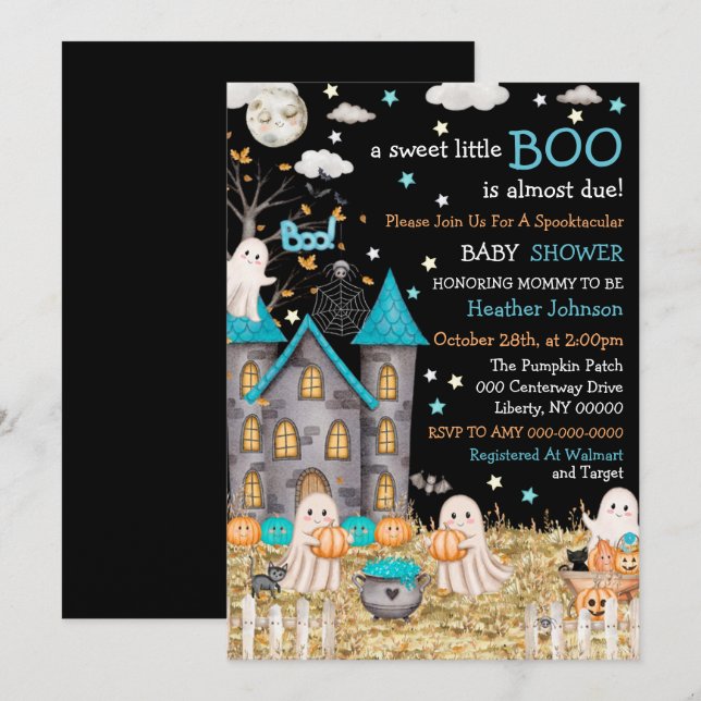 Invitación Pastel Halloween Pequeño Boo Boy Baby Shower (Anverso / Reverso)