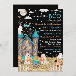 Invitación Pastel Halloween Pequeño Boo Boy Baby Shower