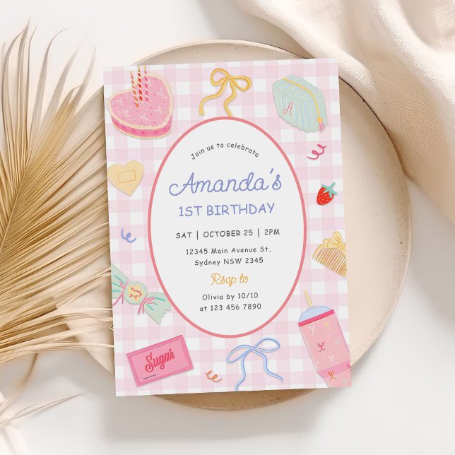 Invitación Pastel Hand Drawn Pretty Girl Birthday Party (Subido por el creador)