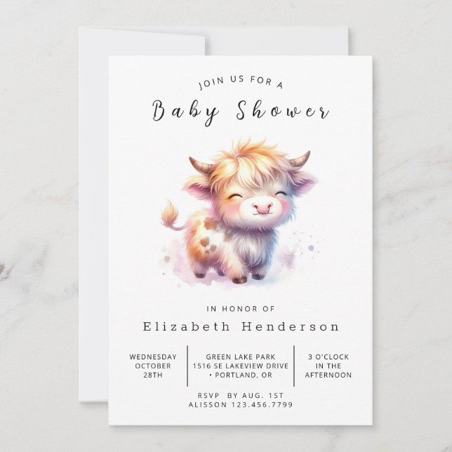 Invitación Pastel Happy Cow Baby Shower (Anverso)