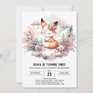 Invitación Pastel Happy Fox Birthday digital