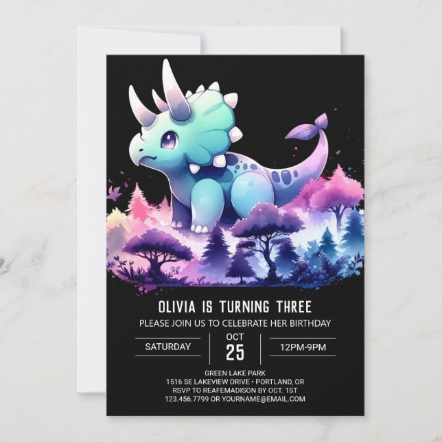 Invitación Pastel Happy Triceratops Cumpleaños (Anverso)