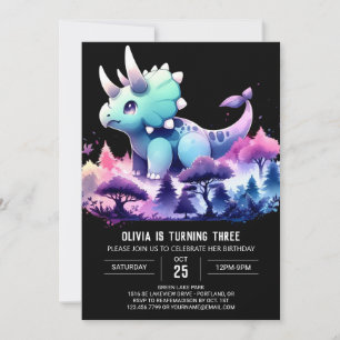 Invitación Pastel Happy Triceratops Cumpleaños