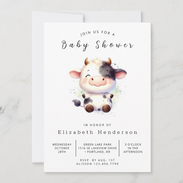 Invitación Pastel Happy Unique Cow Baby Shower (Anverso)