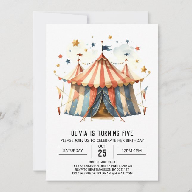 Invitación Pastel Happy Whimsy Circus Birday (Anverso)