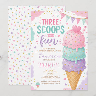 Invitación Pastel Helado Tres Cucharadas de Diversión Cumplea