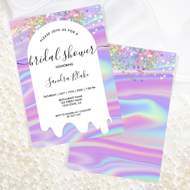 Invitación Pastel Holográfico Purpurina gotea ducha de novia (Subido por el creador)