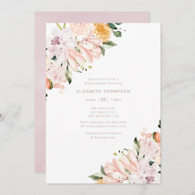 Invitación Pastel Hues Floral Bridal Shower (Anverso / Reverso)
