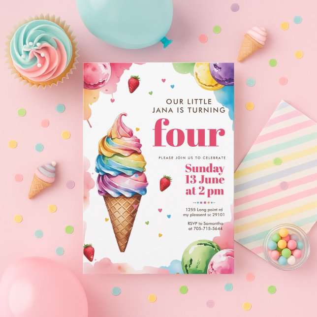Invitación Pastel Ice Cream Cone Birthday | Girl’s Sweet  (Subido por el creador)
