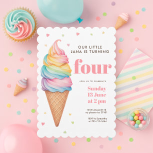 Invitación Pastel Ice Cream Cone Cumpleaños   Dulce de chica