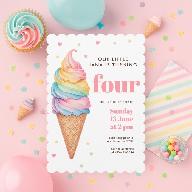 Invitación Pastel Ice Cream Cone Cumpleaños | Dulce de chica (Subido por el creador)