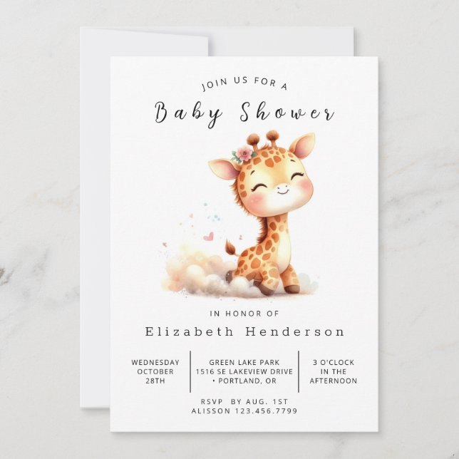 Invitación Pastel Impresable Giraffe Baby Shower (Anverso)