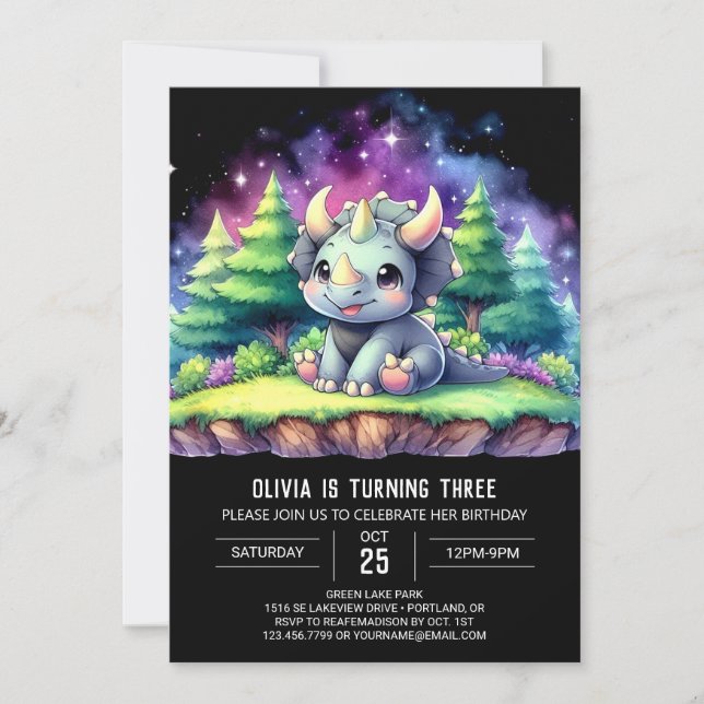 Invitación Pastel Impreso Triceratops Cumpleaños (Anverso)