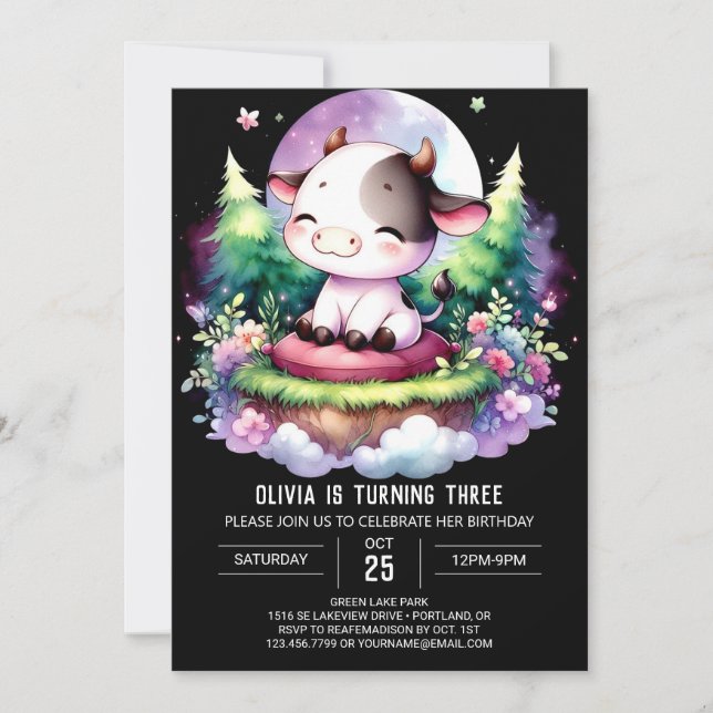 Invitación Pastel Imprimible Vaca Cumpleaños (Anverso)