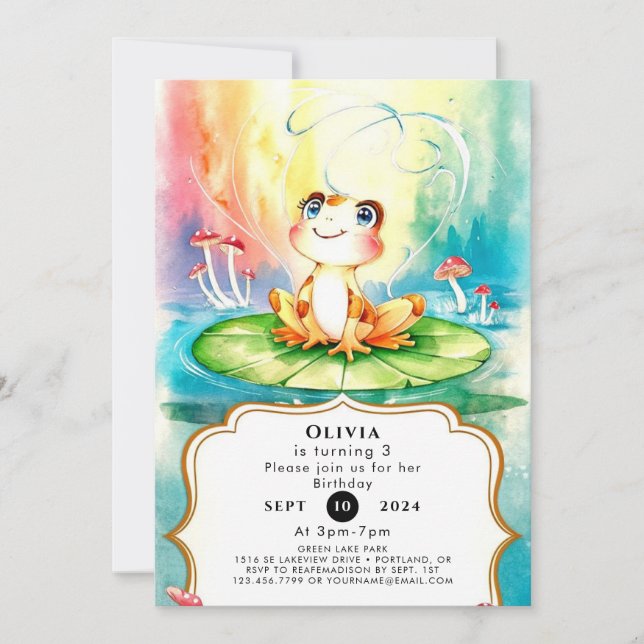 Invitación Pastel Joyful Frog Cumpleaños (Anverso)