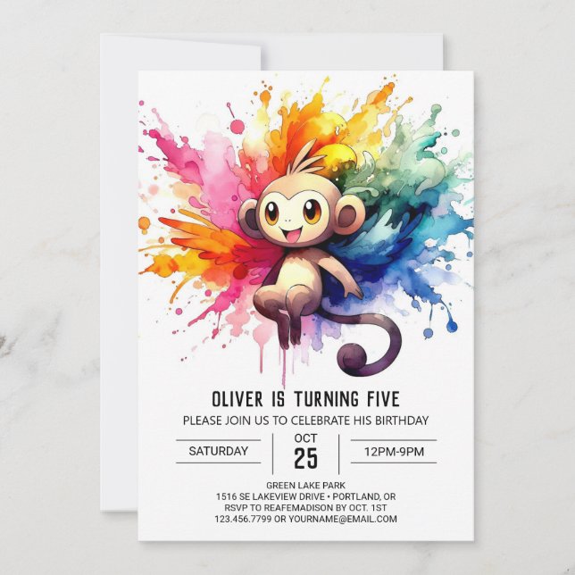 Invitación Pastel Joyful Monkey Cumpleaños (Anverso)