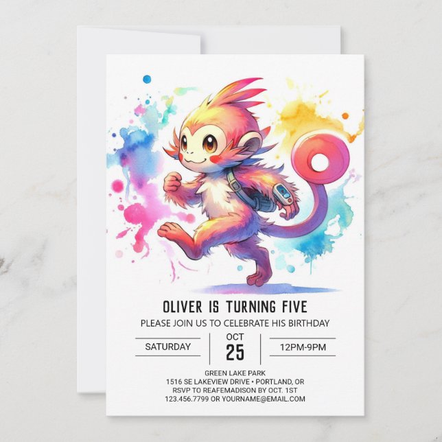 Invitación Pastel Joyful Monkey Cumpleaños (Anverso)