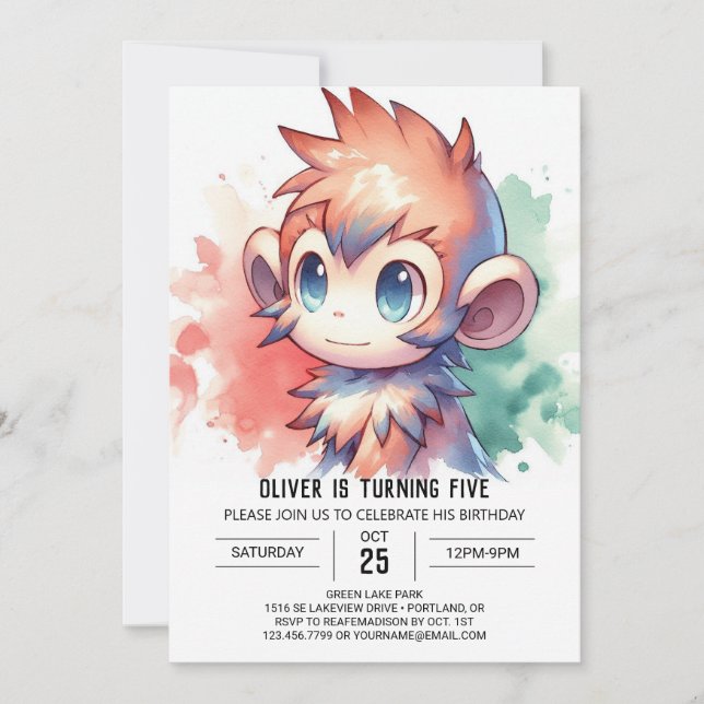 Invitación Pastel Joyful Monkey Cumpleaños (Anverso)