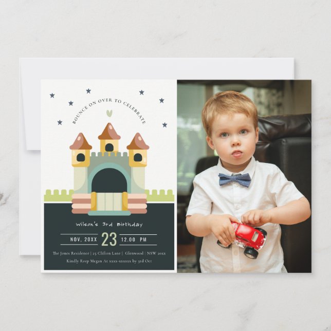 Invitación Pastel Jumping Castle Jump Photo Kids Cumpleaños (Anverso)