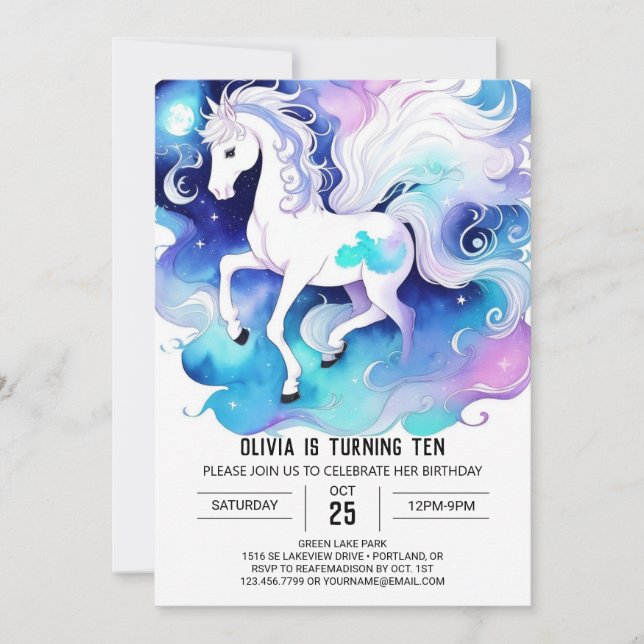 Invitación Pastel Kids Horse Birthday (Anverso)