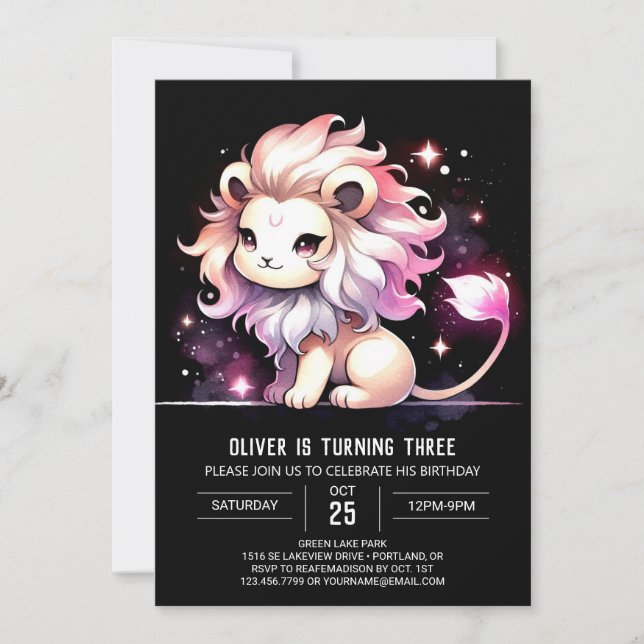 Invitación Pastel Kids Lion Birthday (Anverso)