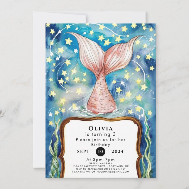 Invitación Pastel Kids Mermaid Cumpleaños (Anverso)