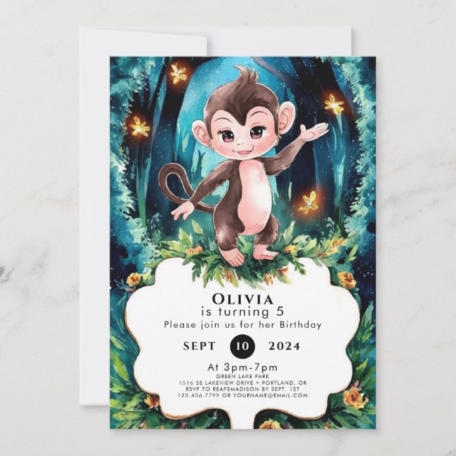 Invitación Pastel Kids Monkey Cumpleaños (Anverso)