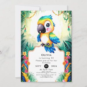 Invitación Pastel Kids Parrot Birthday