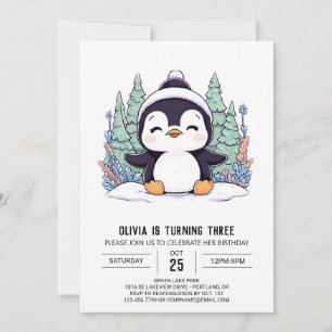 Invitación Pastel Kids Penguin Digital Birday