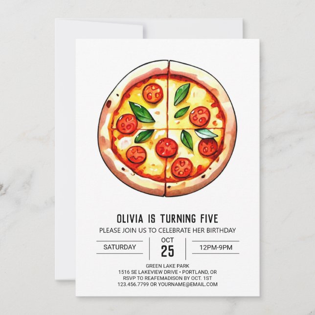 Invitación Pastel Kids Pizza Cumpleaños (Anverso)