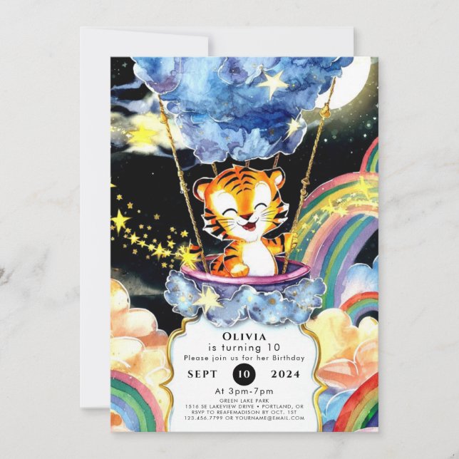Invitación Pastel Kids Tiger Birthday (Anverso)