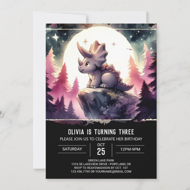 Invitación Pastel Kids Triceratops Cumpleaños (Anverso)