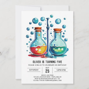 Invitación Pastel Laboratory Potion Scientiday Cumpleaños
