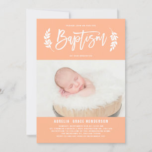 Invitación Pastel Laurel Wreath Baby Photo Baptism