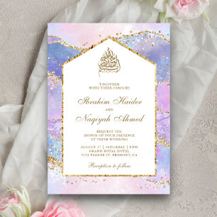 Invitación Pastel Lavender Arco de Mármol de Oro Boda Musulma