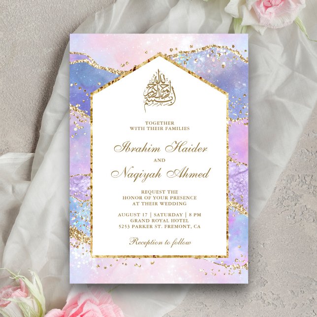 Invitación Pastel Lavender Arco de Mármol de Oro Boda Musulma (Subido por el creador)