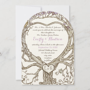 Invitación Pastel Lavender Lilac Plum Boho Forma de corazón