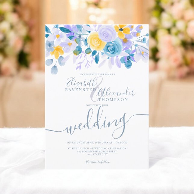 Invitación Pastel lavender naranja gris floral boda de invier (Pastel lavender gray orange floral winter wedding invitation)