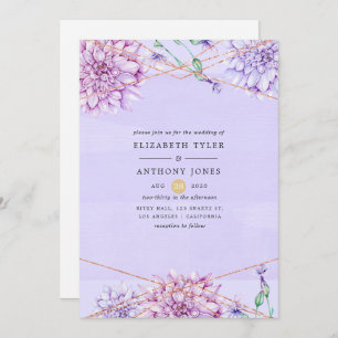 Invitación Pastel Lavender y Boda Geométrico Floral Oro