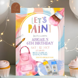 Invitación Pastel Let's Paint Girl Birthday Party