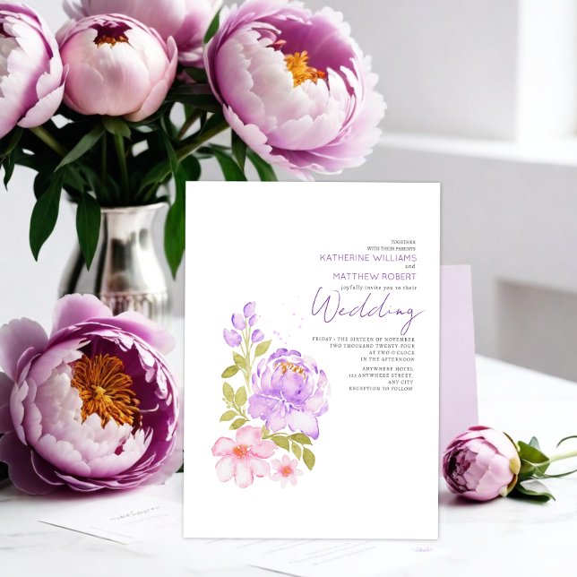 Invitación Pastel Lilac Lilac Boda de Boho Floral Rosa (Subido por el creador)