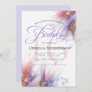 Invitación Pastel Lilac Rosa Resumen Cumpleaños Floral