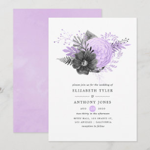 Invitación Pastel Lilac y Boda de Carbón Floral