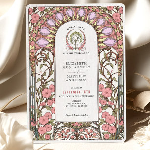 Invitación Pastel Lilac y suave Boda Art Nouveau rosa